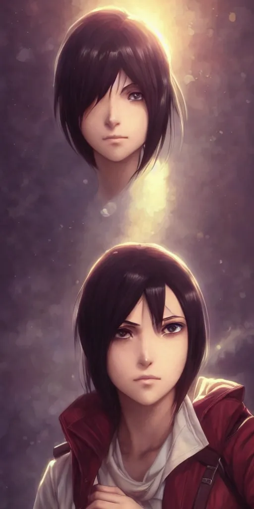 Image similar to mikasa ackerman, hero pose, medium shot, bokeh, beautiful face!!!!, 2 7 years old, cg animation, lifelike, animated, realistic, character select portrait, by artgerm, greg rutkowski, alphonse mucha, 3 d