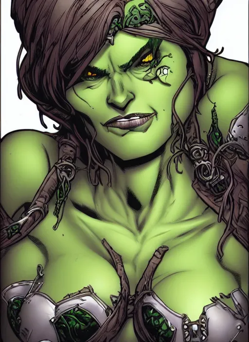 Image similar to green orc female, light green tone beautiful face by j scott campbell