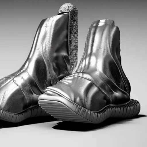 Prompt: futuristic balenciaga and vetements sneakers in giger style on gradient background, ultra rendered extreme realism and detail, 8 k, highly detailed, realistic, completely framed, pbr, hyper realistic, photorealistic, sharp focus,