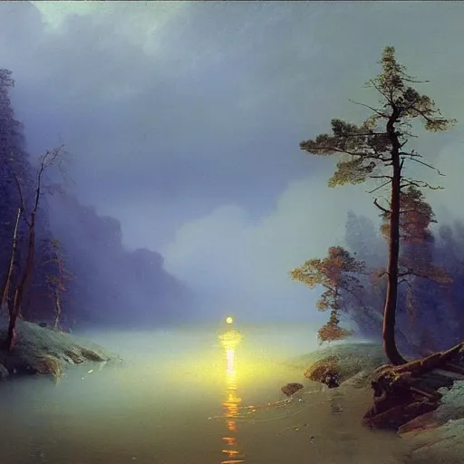 Image similar to aivazovsky's painting. forest landscape. oil on canvas, a masterpiece in the style of aivazovsky.