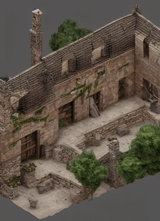 Image similar to isometric medieval bakery building, unreal engine render, 8 k