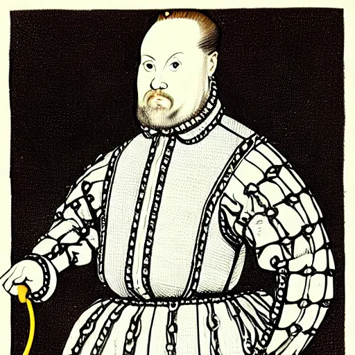 Image similar to henry viii dressed as a vacuum cleaner