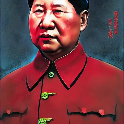 Prompt: mao zedong as epic lord unifier of red china, colourised, face portrait, epic, military art, fantasy, dieselpunk, hd shot, digital portrait, beautiful, artstation, comic style, by artgerm, guy denning, jakub rozalski, magali villeneuve and charlie bowater