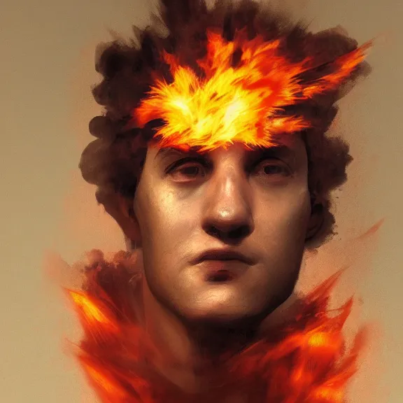 Image similar to portrait. abstract matte painting of a man on fire. Francisco Goya, ArtStation