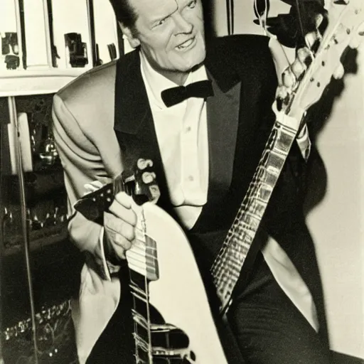 Image similar to roger moore in a nightclub in florida playing guitar