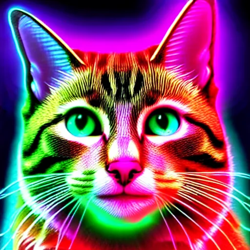 Prompt: vibrant neon nightcore cats, highly detailed and beautiful, hd