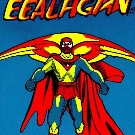 Image similar to comic book cover about superhero called'eagle man ', superhero with eagle mask and wings logo, issues 1, make like a real comic cover