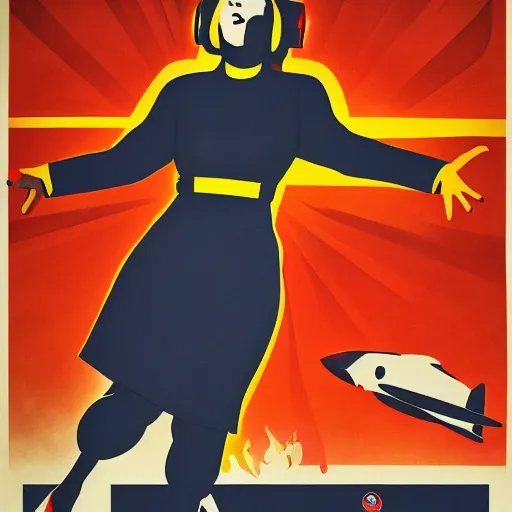 Prompt: space travel poster in style of ww 2 propaganda poster