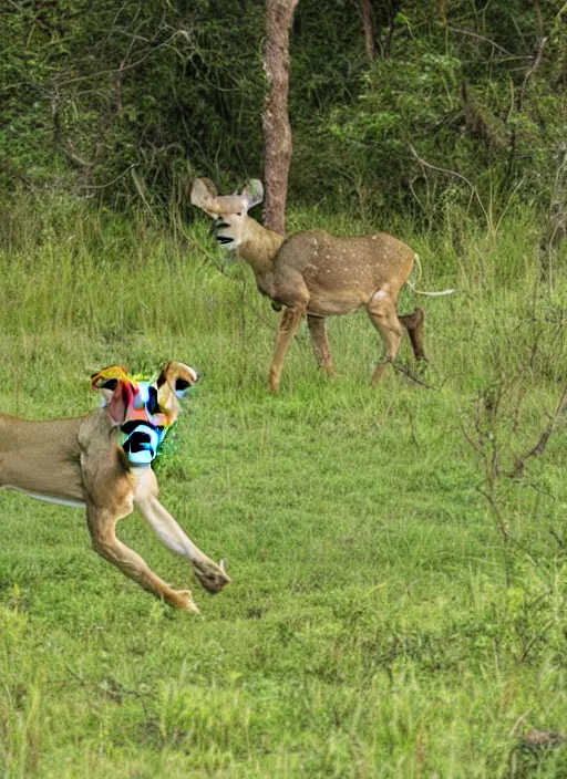 Image similar to lion hunting a deer in the jungle