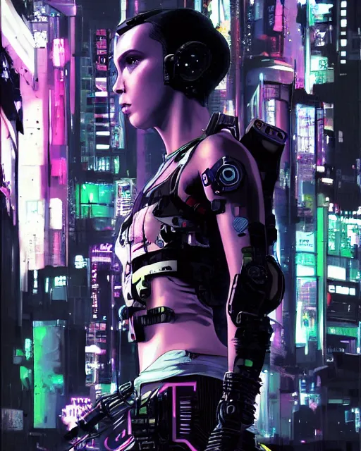 Image similar to cyberpunk millie bobby brown by yoji shinkawa