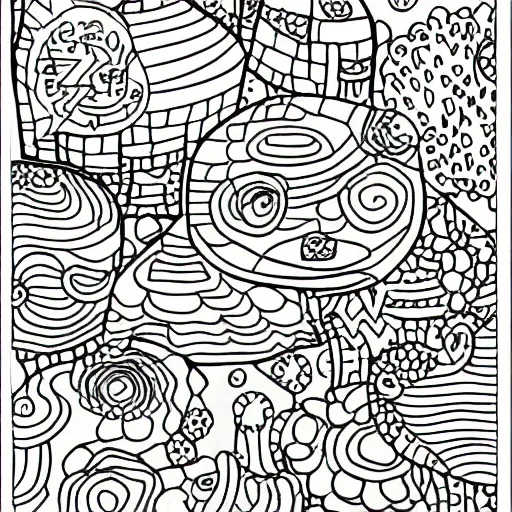 Image similar to A children's coloring book page, half completed.