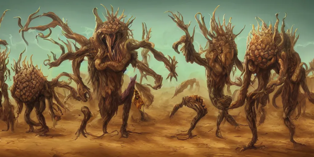 Prompt: fungus monsters walks in a desert, trending on artstation