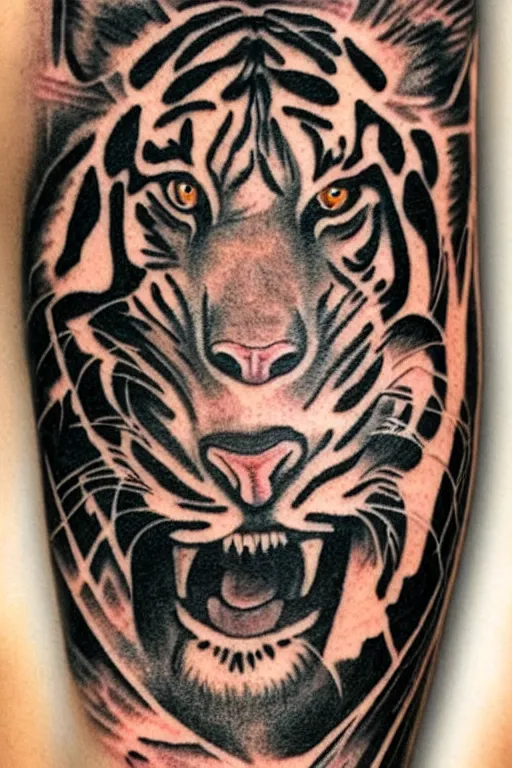 Image similar to traditional American tattoo of a tiger