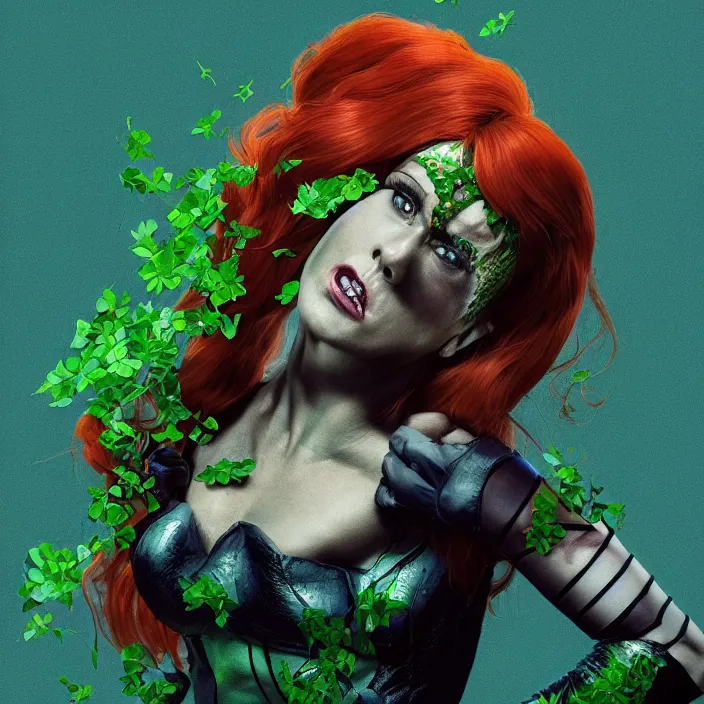 Image similar to portrait of Melanie C as a Poison Ivy in Batman & Robin 1997. intricate artwork. by Tooth Wu, wlop, beeple, dan mumford. octane render, trending on artstation, greg rutkowski very coherent symmetrical artwork. cinematic, hyper realism, high detail, octane render, 8k