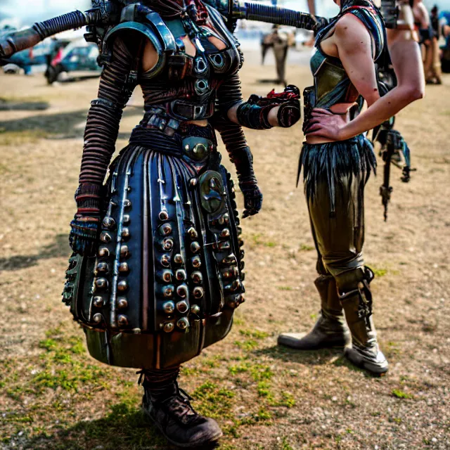 Image similar to full length photograph of a real - life very beautiful atompunk warrior. extremely detailed. dslr. 8 5 mm.