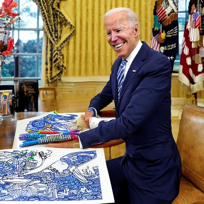 Image similar to joe biden having fun with a coloring book