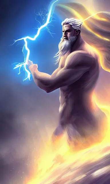 Prompt: epic scene of zeus, lightning, portrait, sharp focus, fantasy, digital art, concept art, dynamic lighting, epic composition, by emylie boivin, rossdraws