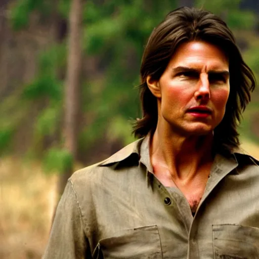 Image similar to Tom Cruise dressed as a hippie, movie still, 4K