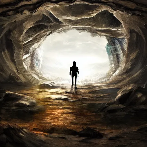 Image similar to doorway into the center of the earth, epic, digital art, trending on artstation