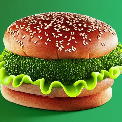 Prompt: promo art for the new broccoli burger from mcdonalds, uhd, 8k, award winning