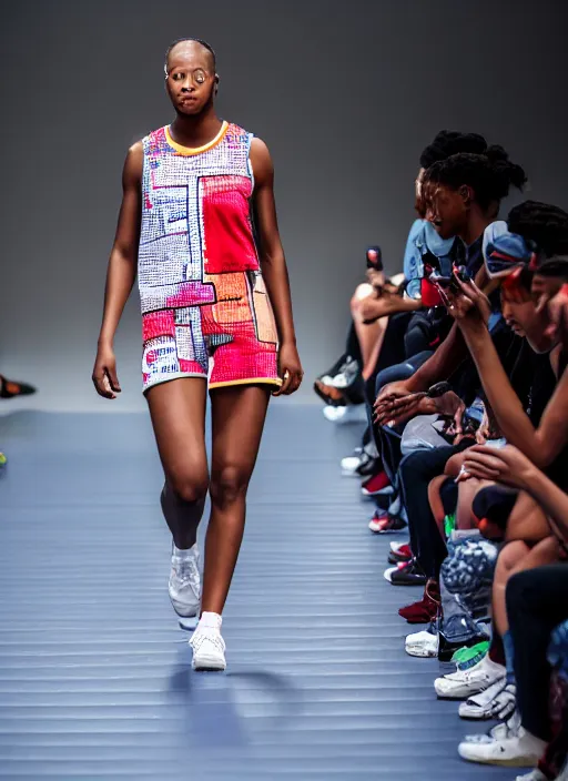 Image similar to hyperrealistic and heavy detailed air jordan runway show of maggie simpson, leica sl 2 5 0 mm, vivid color, high quality, high textured, real life