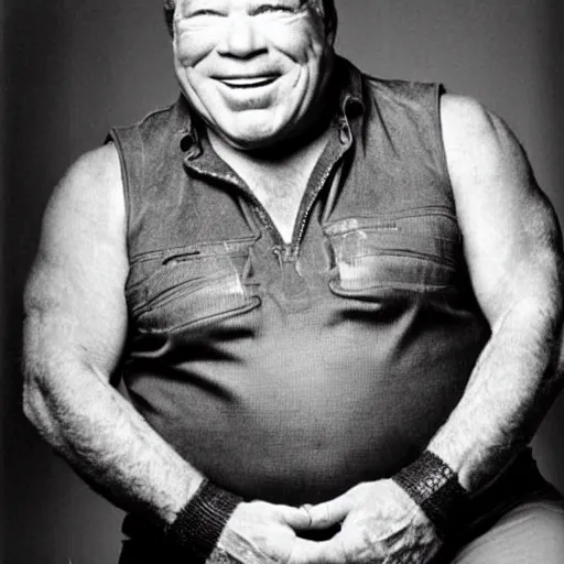 Image similar to live-action-Wario-hollywood movie casting, played by William Shatner, posing for poster photography