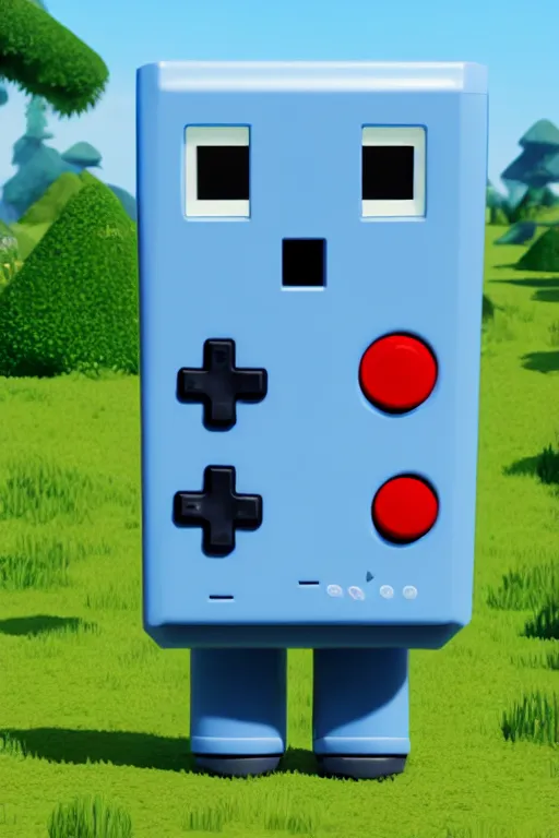 Prompt: A realistic image of an anthropomorphic gameboy BMO from adventure time, accurate, unreal engine 4k