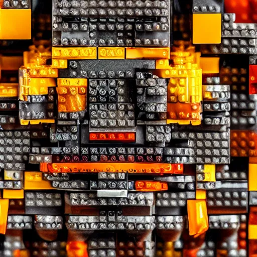 Prompt: a lego figure encased in amber