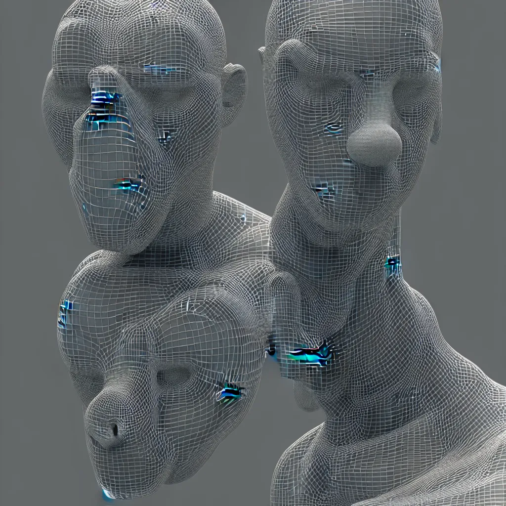 Image similar to 3 d render of an metallic wireframe of a human head, sculpture, chrometype, liquid metal, neotribal, raytraced, volumetric lightning, 8 k, by zhelong xu, tooth wu, wlop, ouchh and and innate studio