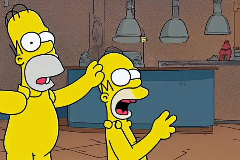 Image similar to Homer Simpson reacting to the crash of Bitcoin, 8k, real photo, CryEngine
