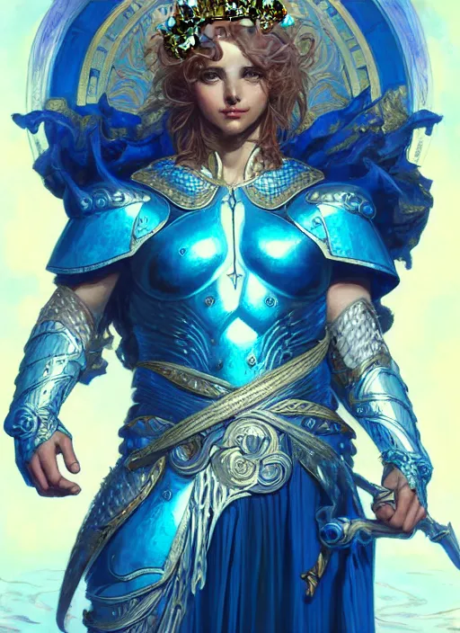 Prompt: a god of water wearing blue armor, with hands and hair turning into wearing, fantasy, intricate, elegant, highly detailed, digital painting, artstation, concept art, wallpaper, smooth, sharp focus, illustration, art by artgerm and greg rutkowski and alphonse mucha