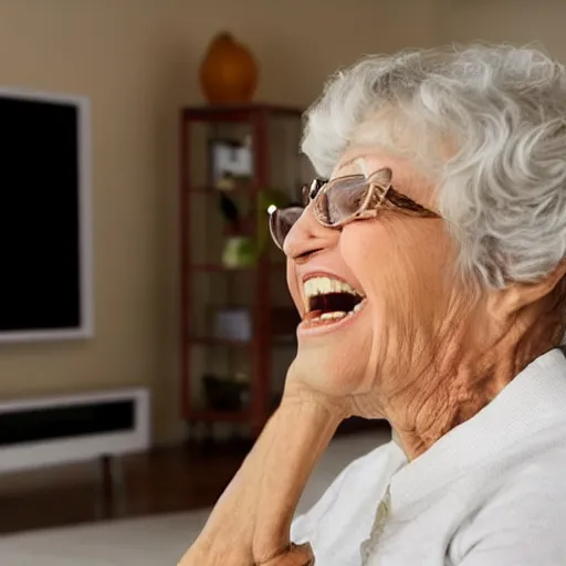 Prompt: laughing grandma watching satan on the tv