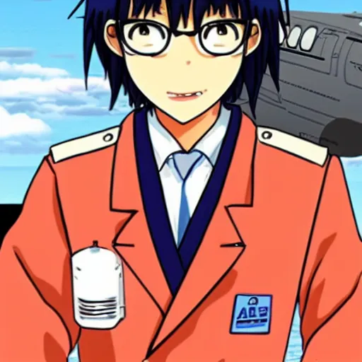 Prompt: Ayumu Kasuga from Azumanga Daioh as an airline pilot