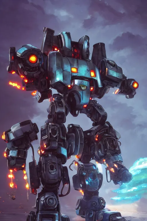 Image similar to mechwarrior 5 : mercenaries mech megaman transformer robot boss tank engine game octane render, 4 k, hd 2 0 2 2 3 d cgi rtx hdr style chrome reflexion glow fanart jesper ejsing, by rhads, makoto shinkai borderlands and by feng zhu rossdraws artstation by digital cinematic pixar and disney unreal zbrush central hardmesh