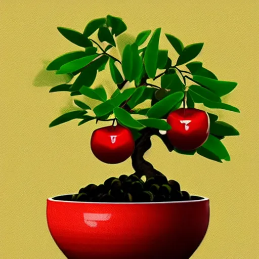 Image similar to bonsai fruit tree with cherries! but minimalistic concept art by frank stella gilleard james whalen tom, colorful, soft light, trending on artstation, minimalism