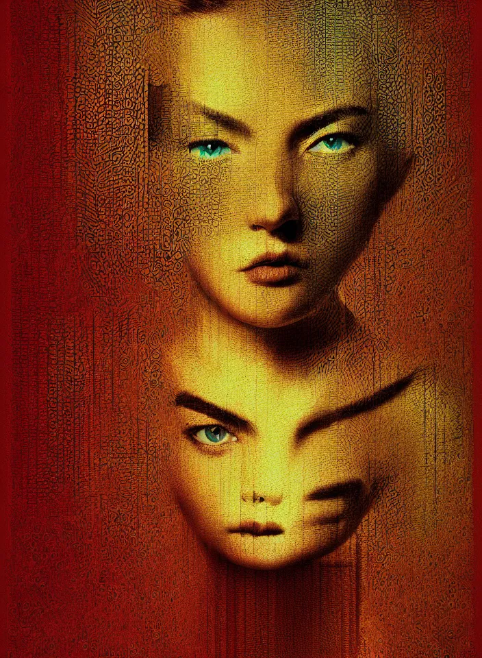 Prompt: symmetry!! cancer!!!! a portrait of a beautiful girl with computer science readouts and graphics overlaid textures, detailed analogue media collage with canvas texture in the style of contemporary art complex, dramatic lighting, intricate, highly detailed, sharp focus, luminous