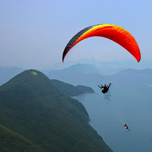 Prompt: sauron making paraglider above hong kong, fantasy