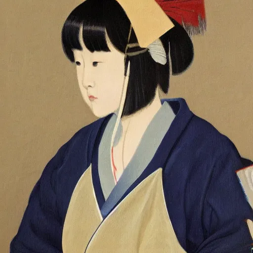 Prompt: a painting of Japanese schoolgirl, clothed, realism and naturalism