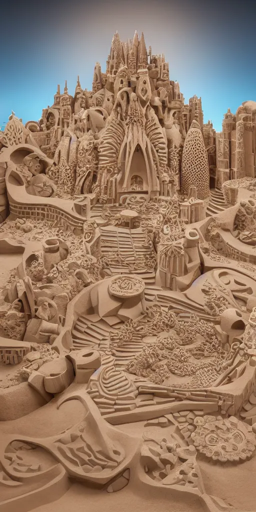 Prompt: photograph of the perfect and detailed of the word sticazzi how a sand sculpture designed by architect antoni gaudi, cinematic composition, catalan modernisme, hyperrealistic, volumetric lighting, epic, insanely detailed, beautiful, unreal engine 5 render, 8 k,