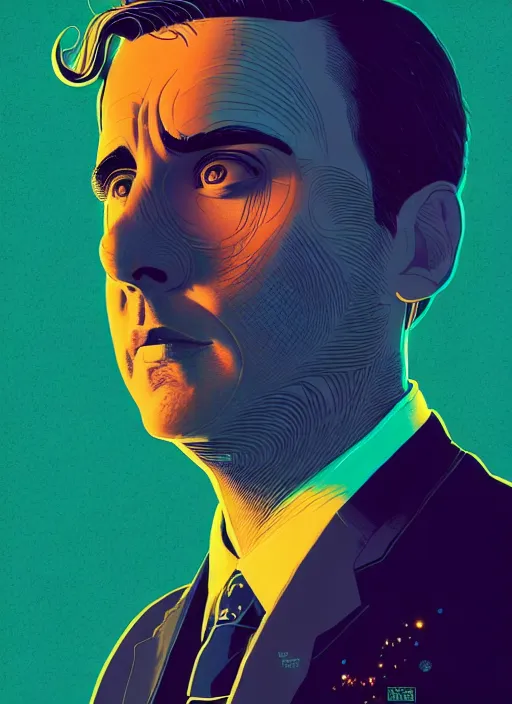 Prompt: portrait of michael scott, artstation winner by victo ngai, kilian eng and by jake parker, by conrad roset, swirly vibrant color lines, winning award masterpiece, fantastically gaudy, aesthetic octane render, 8 k hd resolution