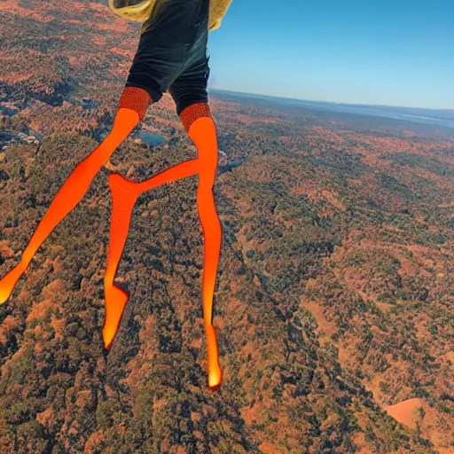 Image similar to photo of a giant orange colored glowing transparent humanoid of one thousand feet of height