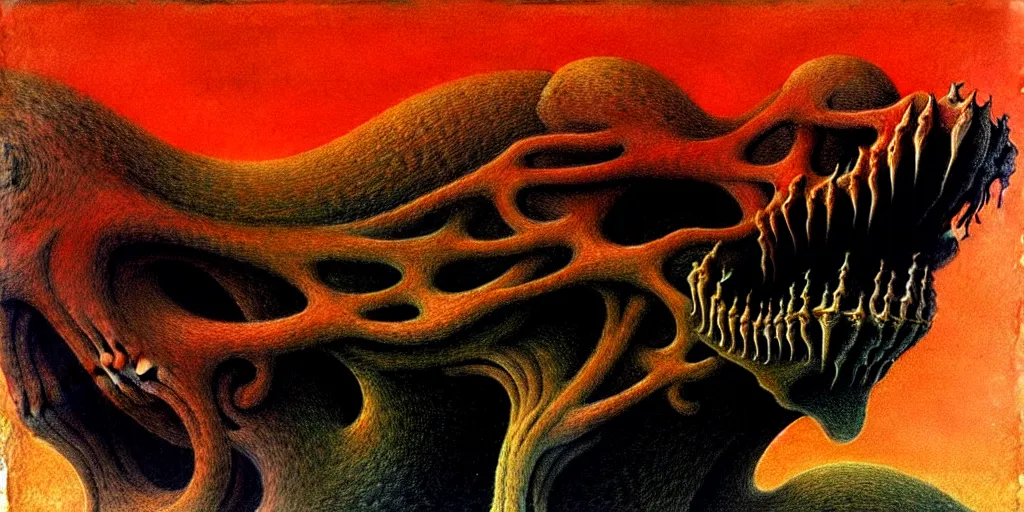 Prompt: close - up high definition, bone demon made of bone, in the style of zdzisław beksinski