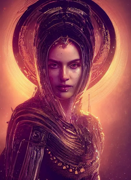 Image similar to portrait, queen of death, glowing halo, mandala, bokeh on background, dramatic lighting, cinematic, establishing shot, extremly high detail, foto realistic, cinematic lighting, post processed, concept art, artstation, matte painting, style by eddie mendoza, raphael lacoste, alex ross. 3d. octane render. by Tooth Wu and wlop and beeple and dan mumford