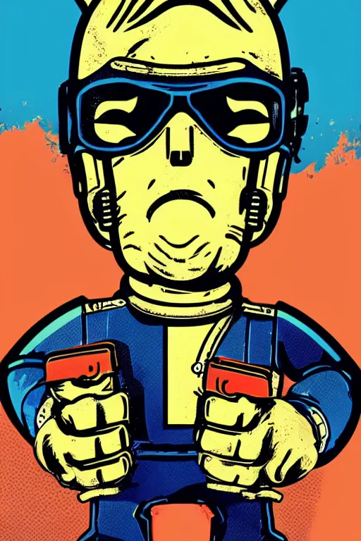 Image similar to fallout 7 6 retro futurist illustration art by butcher billy, sticker, colorful, illustration, highly detailed, simple, smooth and clean vector curves, no jagged lines, vector art, smooth andy warhol style