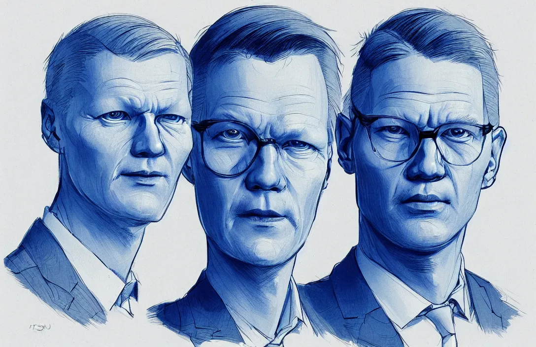 Prompt: erling haaland portrait, in the style of kim jung gi, blue color palette