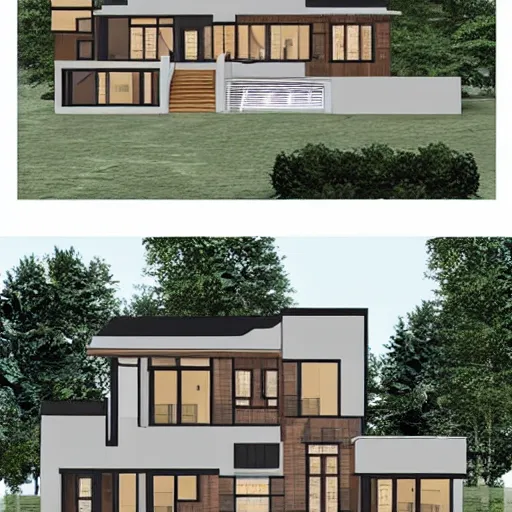 Image similar to A floor plan to a modern contemporary home, multi-level