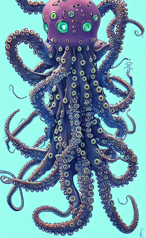 Image similar to robotic octopus by miyazaki, illustration, kenneth blom, mental alchemy, james jean, pablo amaringo, naudline pierre, contemporary art, hyper detailed
