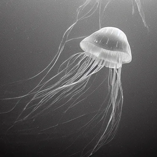 Image similar to bioluminiscent jellyfish, award winning black and white photography