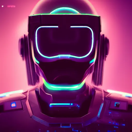 Image similar to cyberpunk concept bot, cinema 4 d, galaxy, ufo, space sci - fi, wearing vr goggles, illustration, portrait, pastel neon textured background night, trending on artstation, greg rutkowski, octane rendered, 1 2 k, detailed,