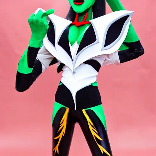 Image similar to kermit the frog as ragyo kiryuin from kill la kill, anime